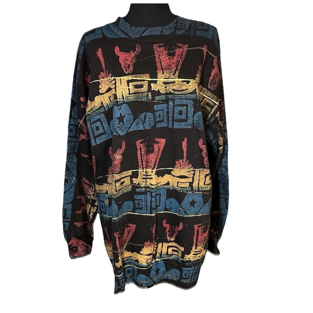 VTG 90s Destination L.A. Southwestern Crewneck Sweatshirt Dress One Size Women